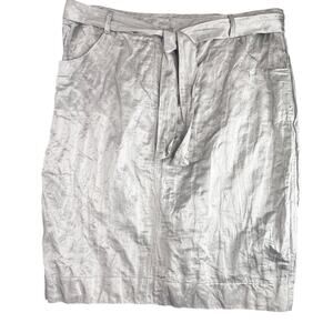 Eileen Fisher Metallic Silver Crinkle Pencil Skirt Medium